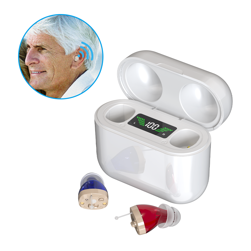 Rechargeable Invisible Hearing Amplifiers | Hearing Aids with Wireless Charging Case